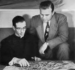 Schiffer (left) with Enola Gay co-pilot and aircraft commander Robert A. Lewis in 1951