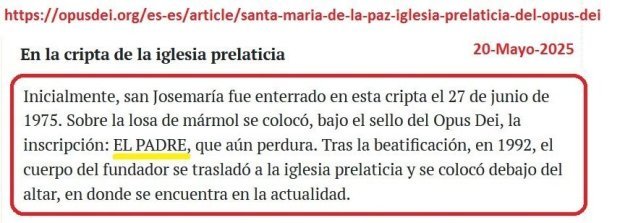 Imagen: Título “EL PADRE” en el sitio oficial del Opus Balaguer, más conocido como Opus Dei