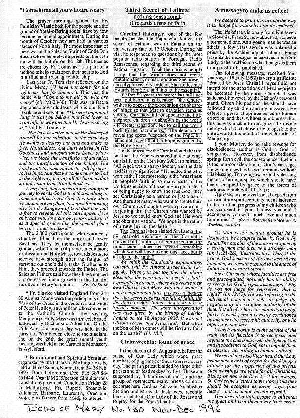 Photocopy of Echo of Mary No. 130 Nov-Dec 1996
